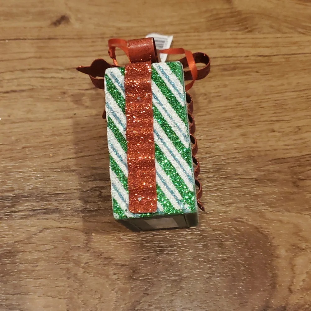 Ashland Glittery Red and Green Striped Gift Box Ornament